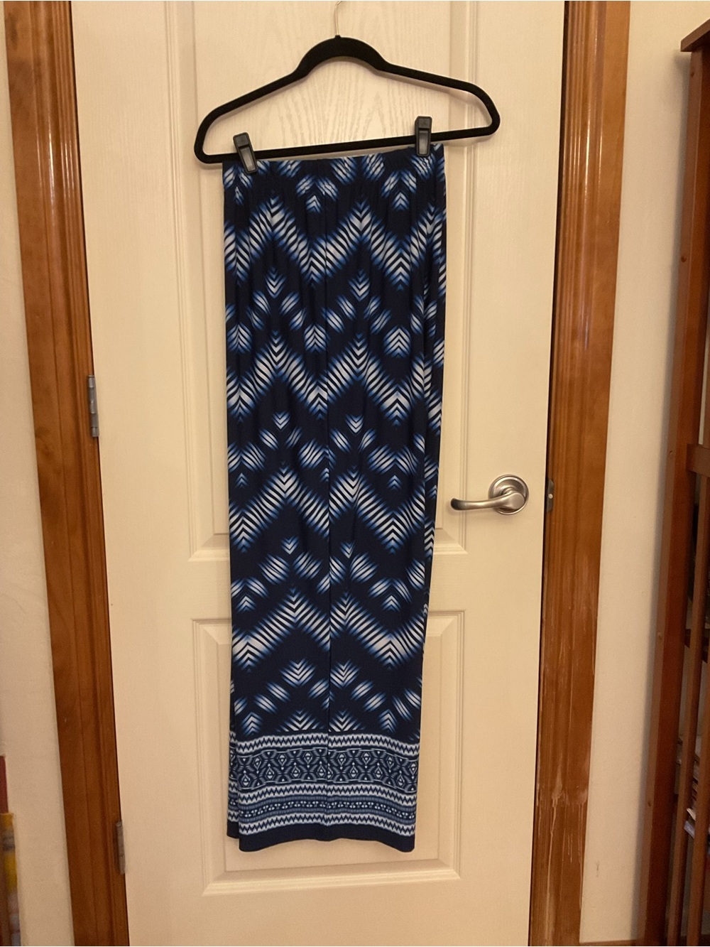 Denim 24/7 Navy & Light Blue Geometric Chevron Patterned Soft Pants 22/24 1X